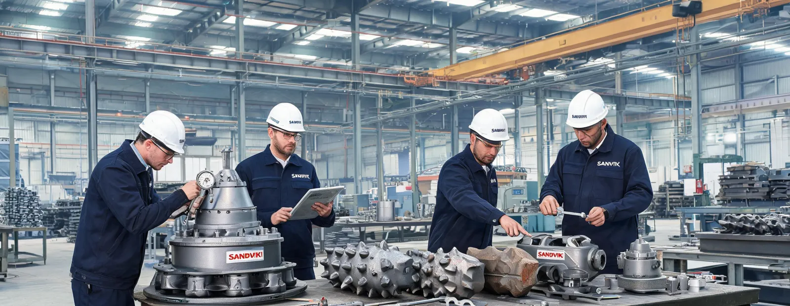 Sandvik engineering team inside crusher assembly hall